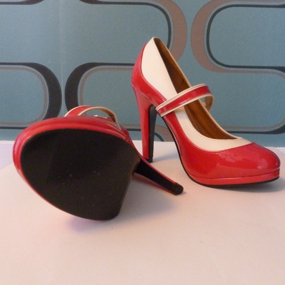 Pin-up girl Mary Jane pumps - Red & Cream - Picture 3 of 5